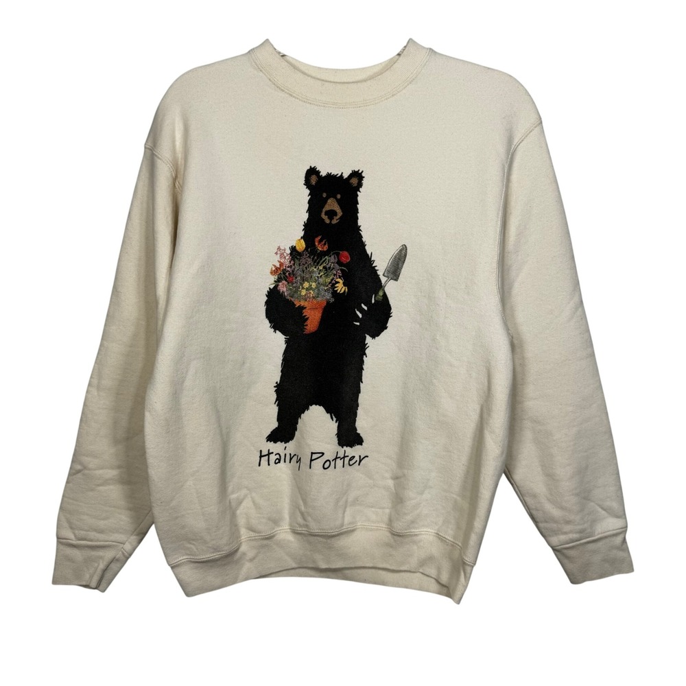 Fruit of‎ the Loom Hairy Potter Bear Sweatshirt Mens Medium Cream